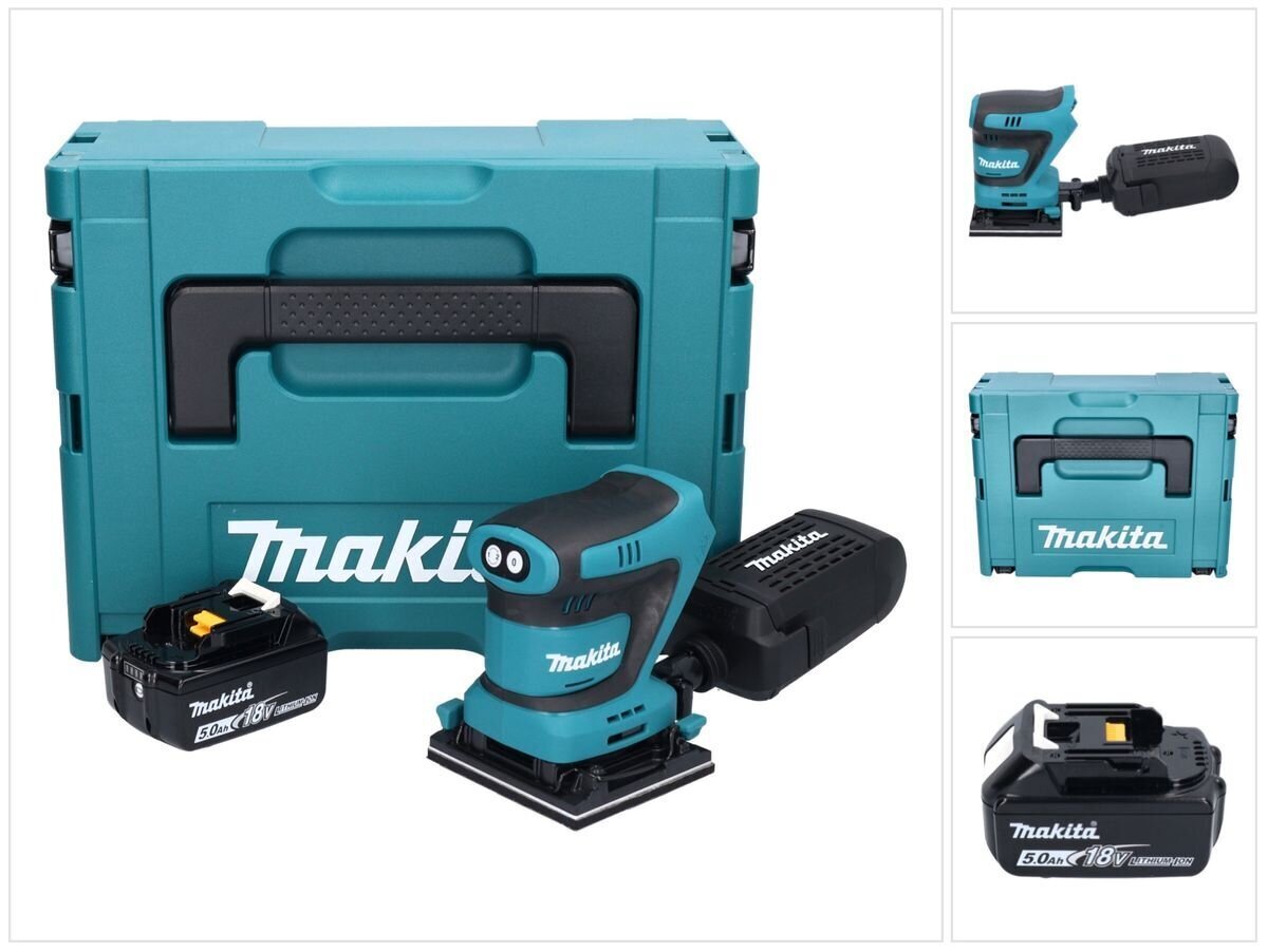 Makita DBO 480 T1J akkuepäkeskohiomakone 18 V 112 x 102 mm + 1x akku 5,0 Ah + Makpac - ilman laturia hinta ja tiedot | Hiomakoneet | hobbyhall.fi