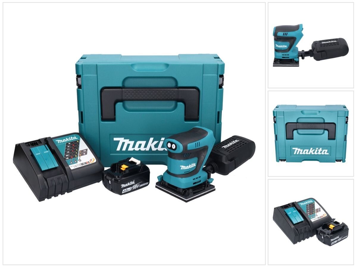 Makita DBO 480 RM1J 18 V akkukäyttöinen eksentrinen hiomakone 112 x 102 mm + 1x akku 4,0 Ah + laturi + Makpac hinta ja tiedot | Hiomakoneet | hobbyhall.fi