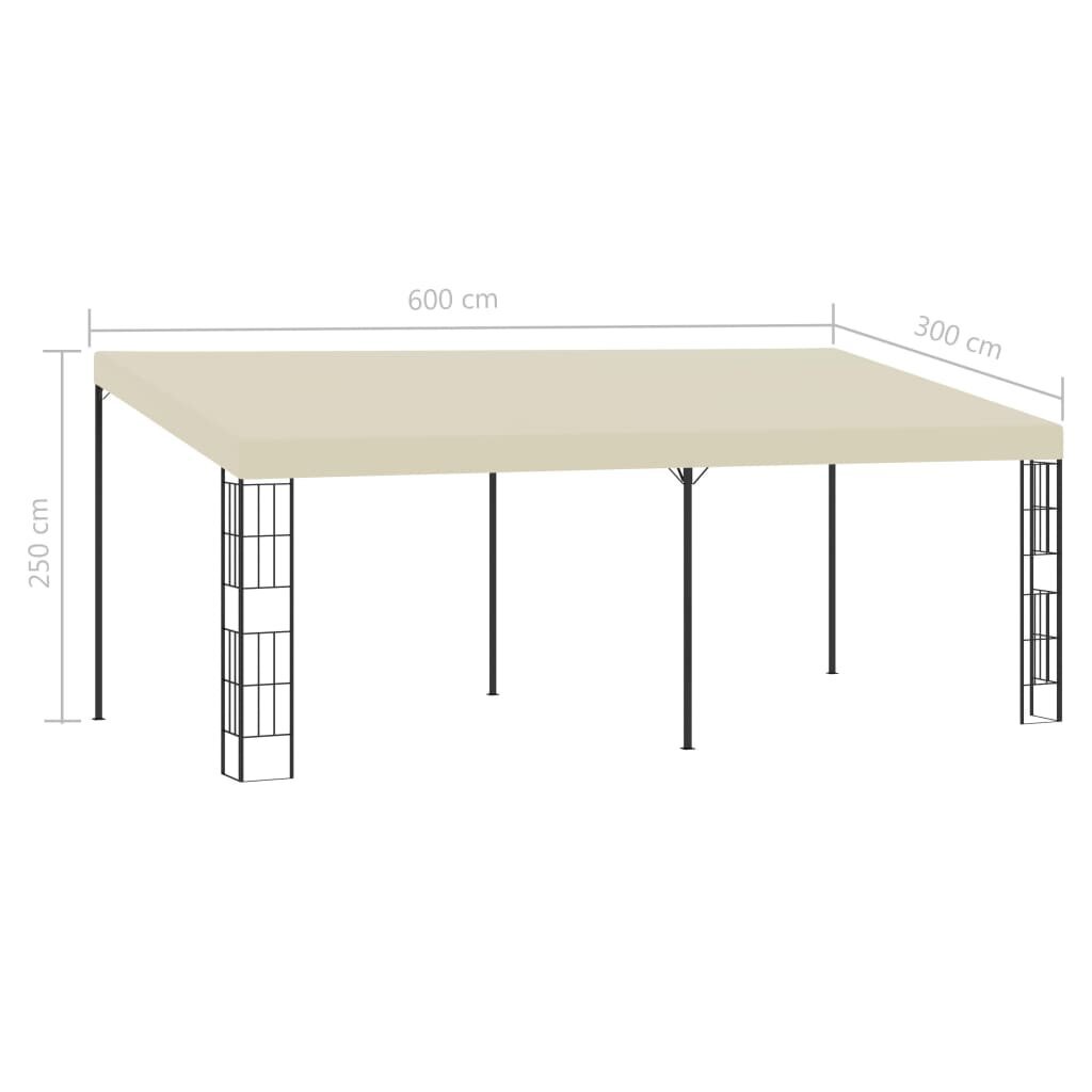 vidaXL Seinään kiinnitettävä huvimaja 3x6 m kerma kangas hinta ja tiedot | Puutarhapaviljongit | hobbyhall.fi