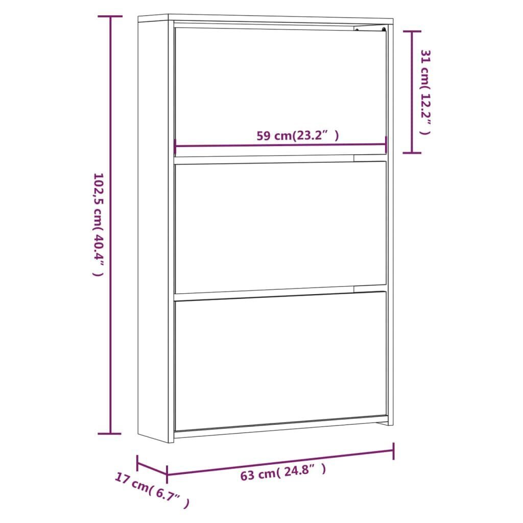 vidaXL Kenkäkaappi peilillä 3-kerroksinen betoninharmaa 63x17x102,5 cm hinta ja tiedot | Kenkäkaapit ja -hyllyt | hobbyhall.fi