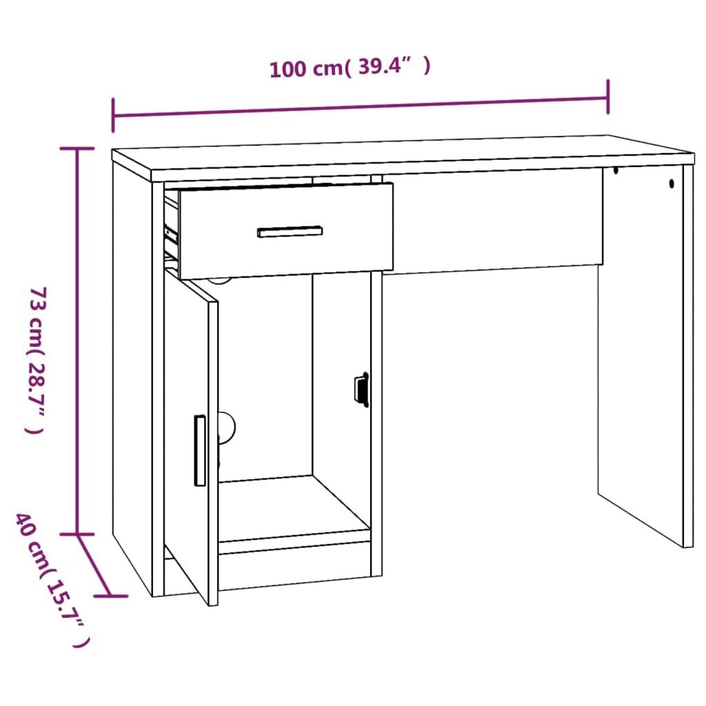 vidaXL Työpöytä laatikolla ja kaapilla valkoinen 100x40x73 cm puu hinta ja tiedot | Tietokonepöydät ja työpöydät | hobbyhall.fi