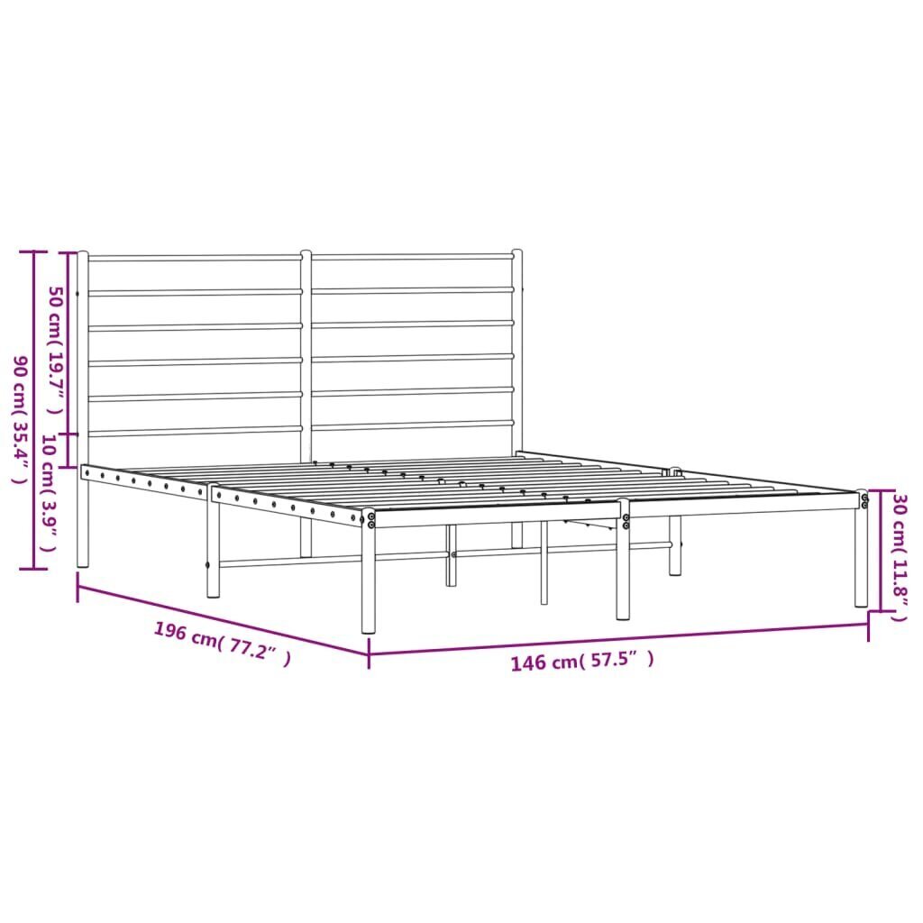 vidaXL Metallinen sängynrunko päädyllä musta 140x190 cm hinta ja tiedot | Sängyt | hobbyhall.fi