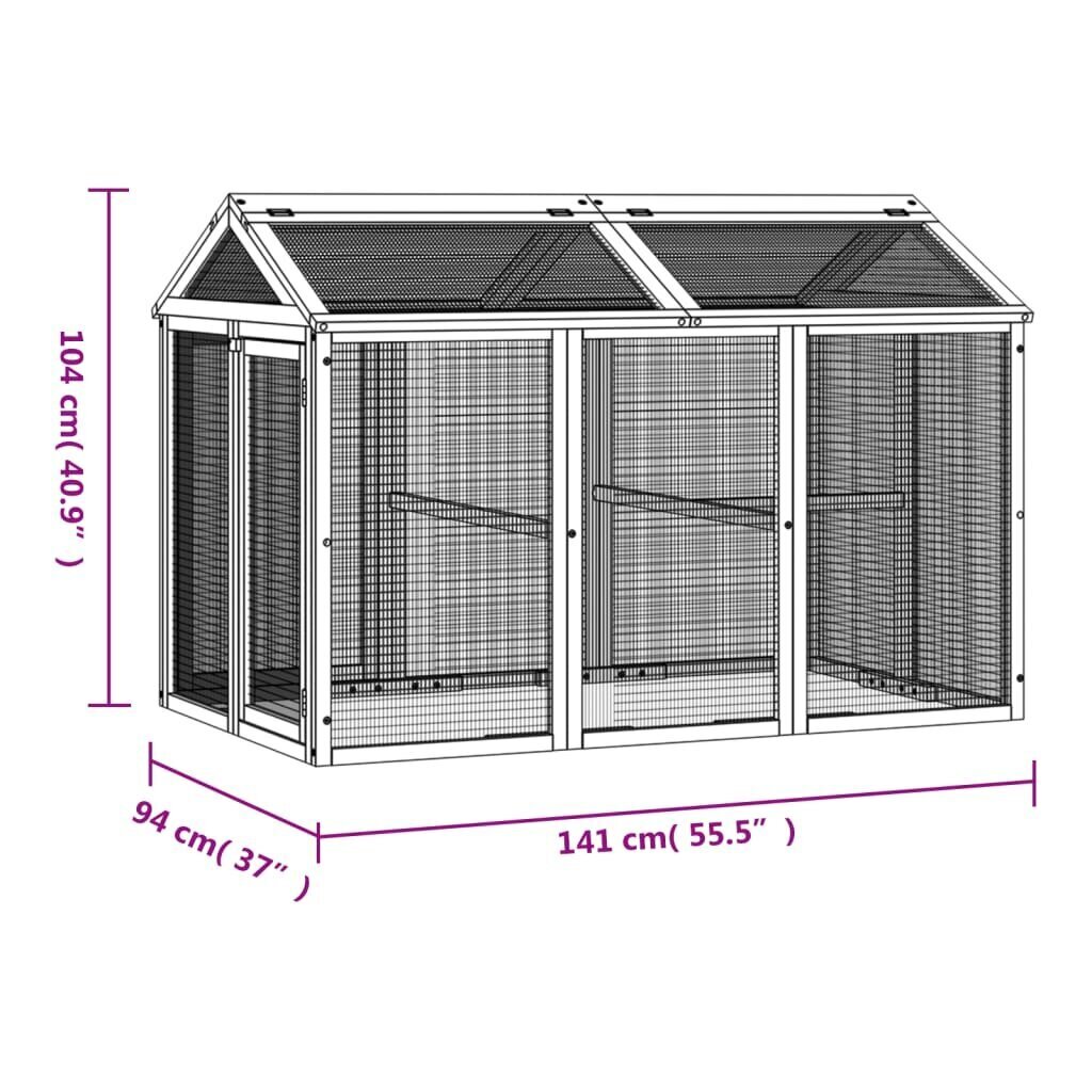 vidaXL Juoksuhäkki mokka 141x94x104 cm täysi mänty hinta ja tiedot | Lintulaudat ja lintuhäkit | hobbyhall.fi