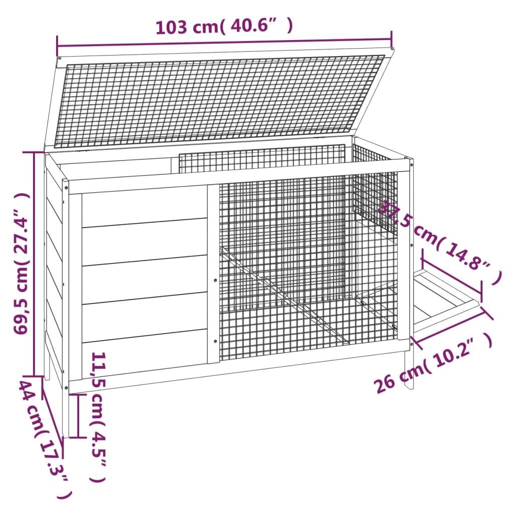 vidaXL Kaninkoppi punainen 103x44x69,5 cm täysi mänty hinta ja tiedot | Pieneläinten häkit ja tarvikkeet | hobbyhall.fi