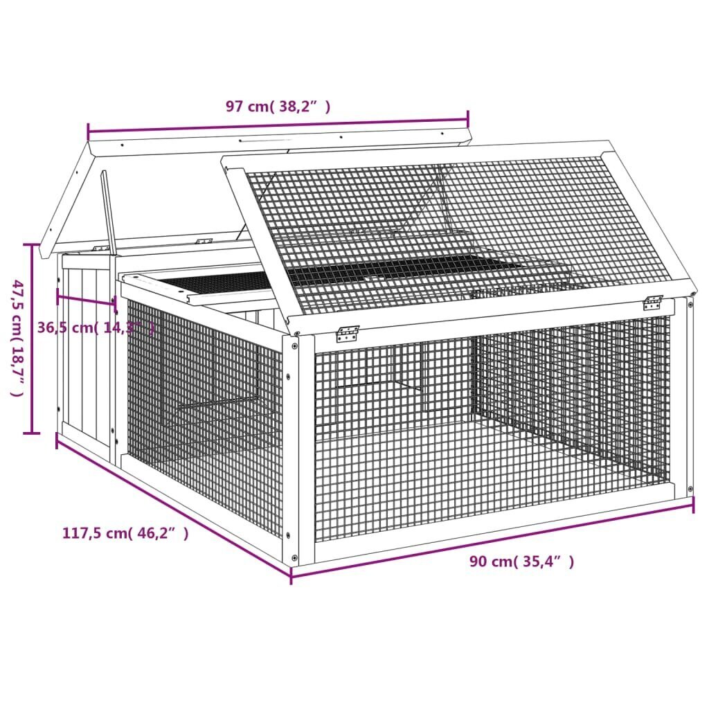 vidaXL Kaninkoppi ruskea 117,5x97x47,5 cm täysi mänty hinta ja tiedot | Pieneläinten häkit ja tarvikkeet | hobbyhall.fi