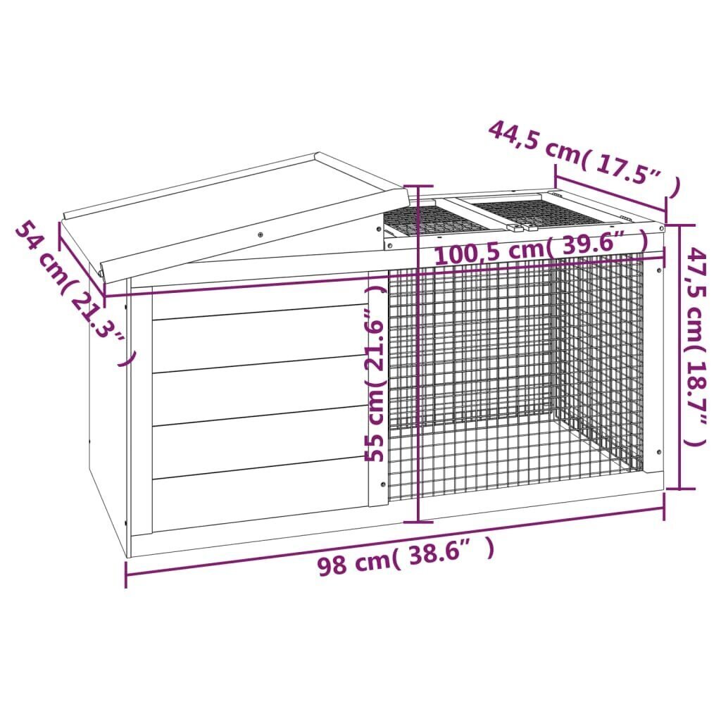 vidaXL Kaninkoppi harmaa 100,5x54x55 cm täysi mänty hinta ja tiedot | Pieneläinten häkit ja tarvikkeet | hobbyhall.fi