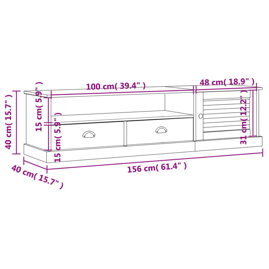 vidaXL TV-taso VIGO harmaa 156x40x40 cm täysi mänty hinta ja tiedot | TV-tasot | hobbyhall.fi