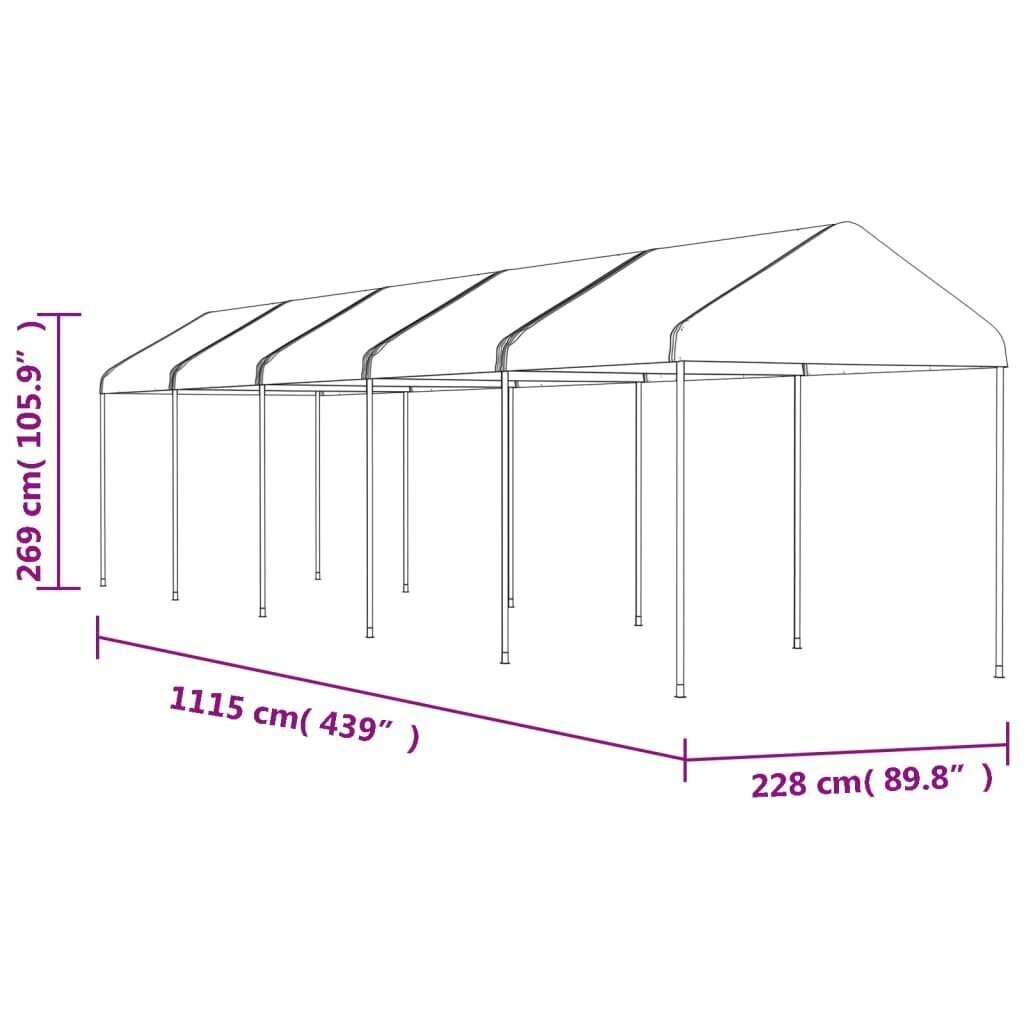 vidaXL Huvimaja katolla valkoinen 11,15x2,28x2,69 m polyeteeni hinta ja tiedot | Puutarhapaviljongit | hobbyhall.fi
