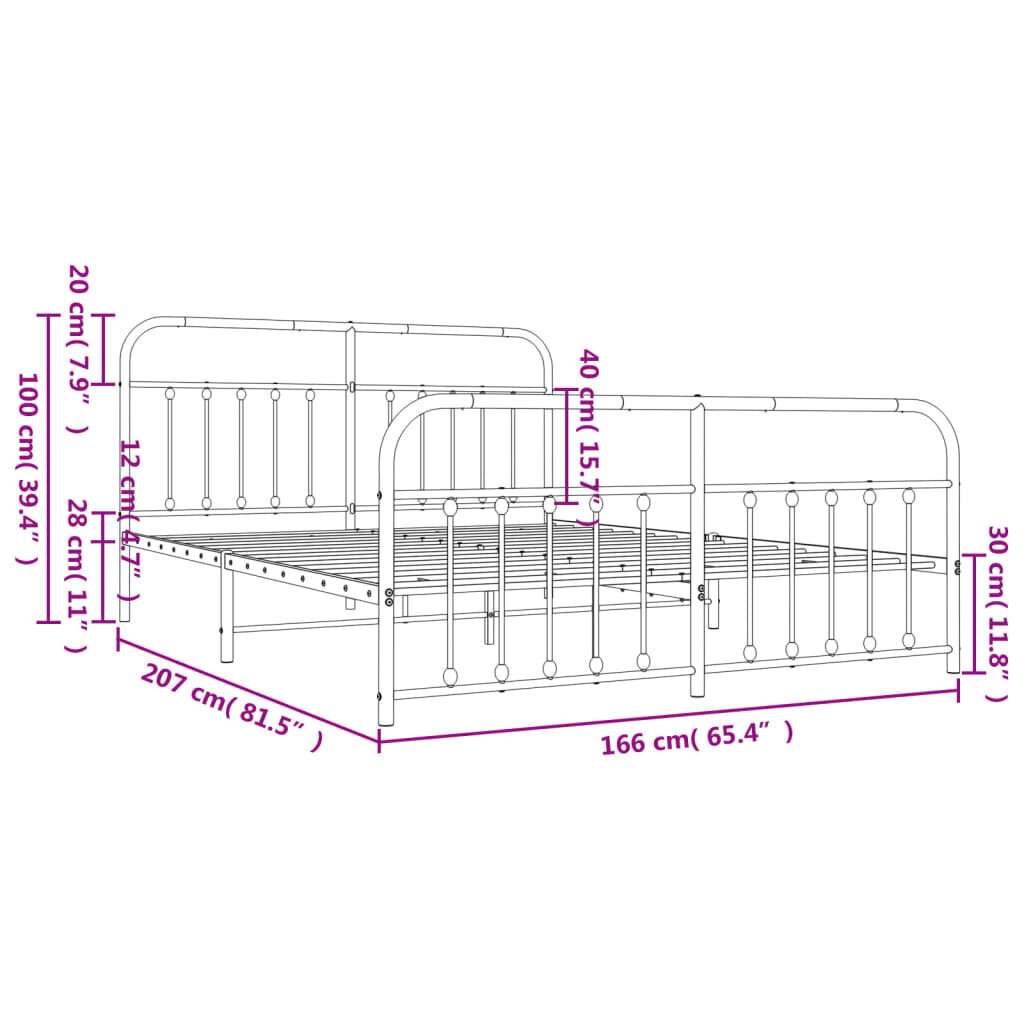 vidaXL Metallinen sängynrunko päädyillä valkoinen 160x200 cm hinta ja tiedot | Sängyt | hobbyhall.fi