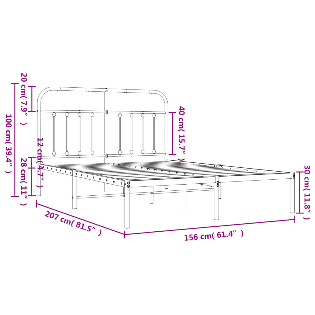 vidaXL Metallinen sängynrunko päädyllä valkoinen 150x200 cm hinta ja tiedot | Sängyt | hobbyhall.fi