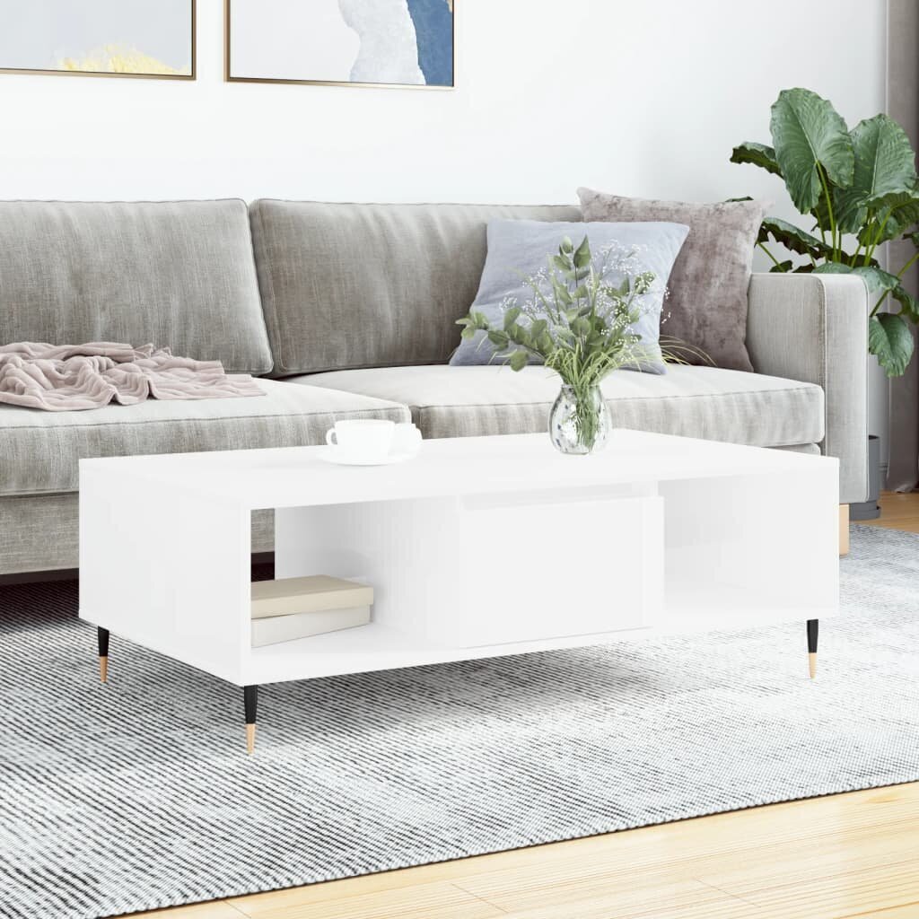 vidaXL Sohvapöytä korkeakiilto valkoinen 104x60x35 cm tekninen puu hinta ja tiedot | Sohvapöydät | hobbyhall.fi