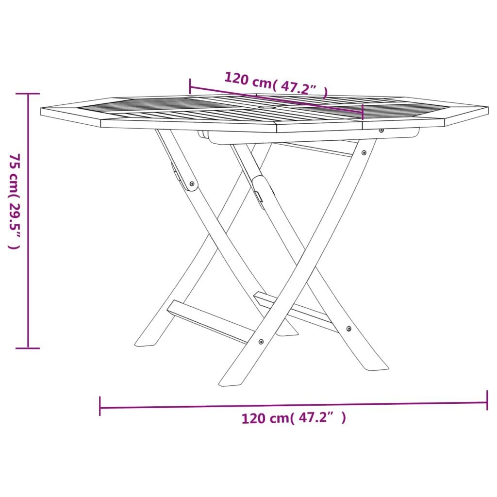 vidaXL Kokoontaitettava puutarhapöytä 120x120x75 cm täysi tiikki hinta ja tiedot | Puutarhapöydät | hobbyhall.fi
