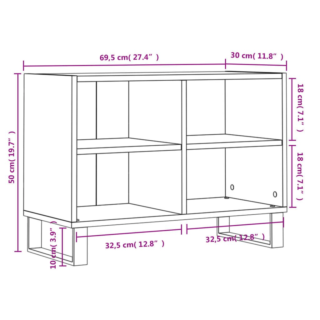 vidaXL TV-taso valkoinen 69,5x30x50 cm tekninen puu hinta ja tiedot | TV-tasot | hobbyhall.fi