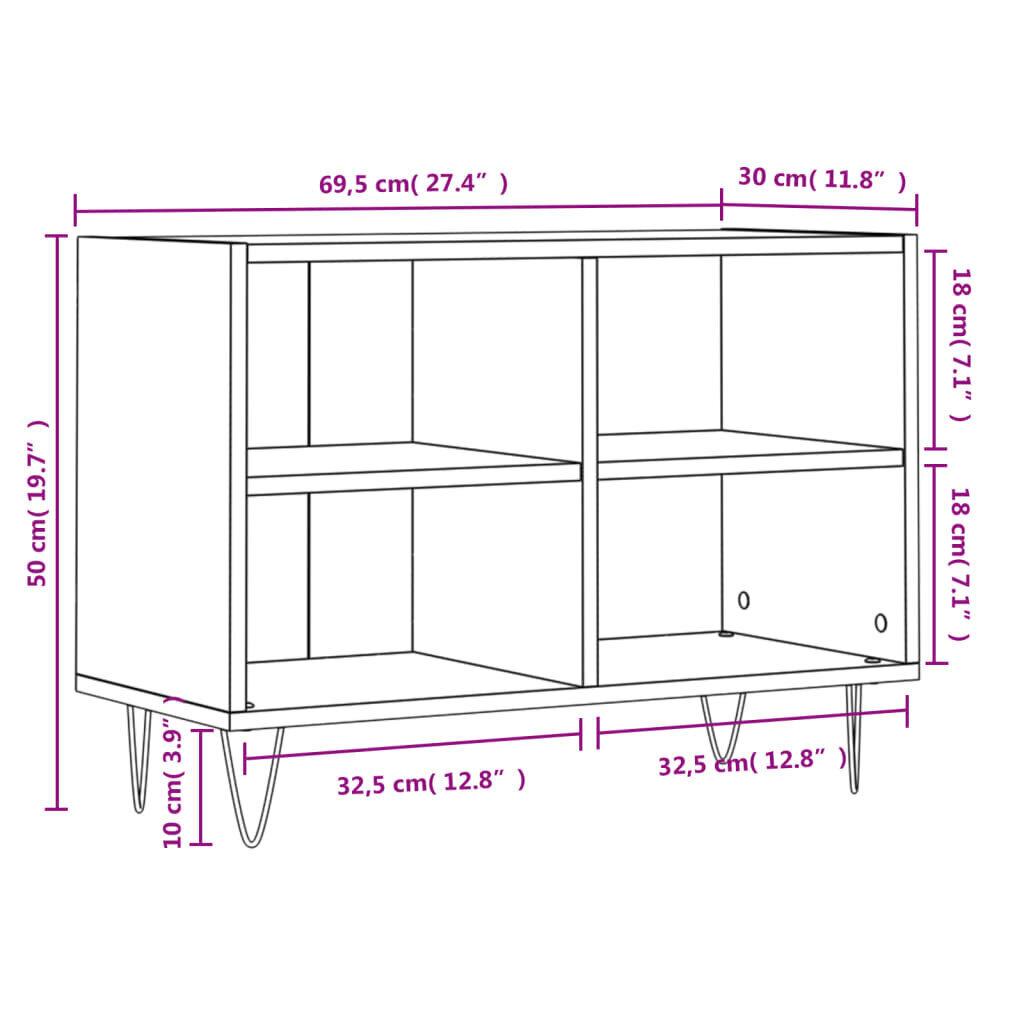 vidaXL TV-taso valkoinen 69,5x30x50 cm tekninen puu hinta ja tiedot | TV-tasot | hobbyhall.fi