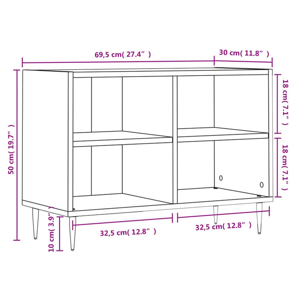 vidaXL TV-taso korkeakiilto valkoinen 69,5x30x50 cm tekninen puu hinta ja tiedot | TV-tasot | hobbyhall.fi