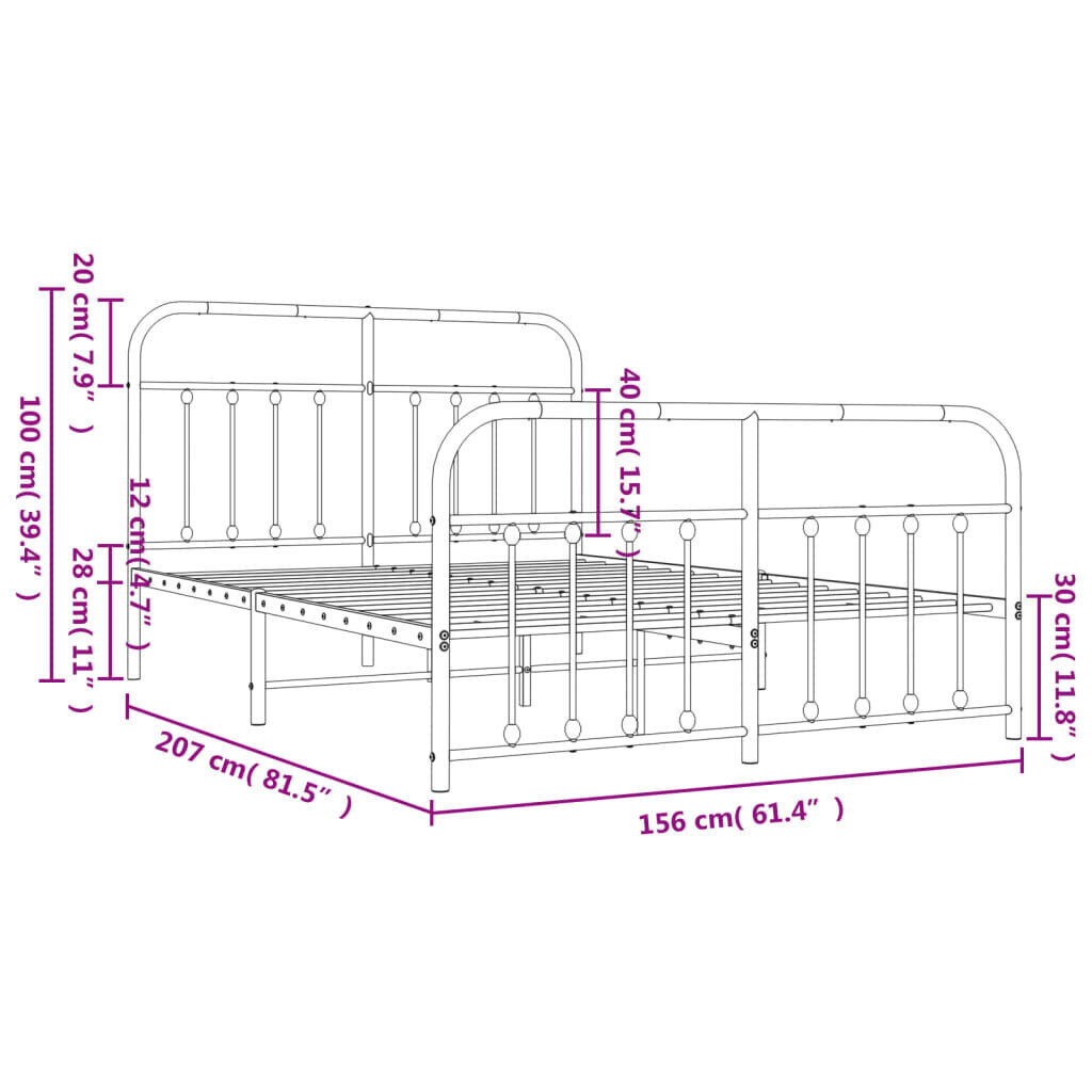 vidaXL Metallinen sängynrunko päädyillä musta 150x200 cm hinta ja tiedot | Sängyt | hobbyhall.fi