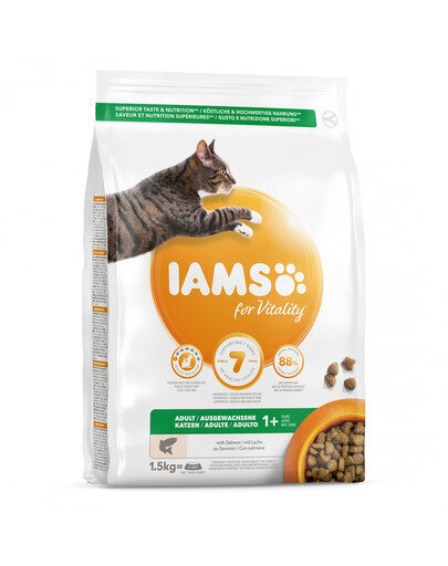 Iams For Vitality aikuisille kissoille, lohta, 1,5 kg hinta ja tiedot | Kissan kuivaruoka | hobbyhall.fi