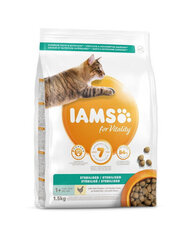 Iams For Vitality steriloiduille kissoille, kanaa, 1,5 kg hinta ja tiedot | Kissan kuivaruoka | hobbyhall.fi