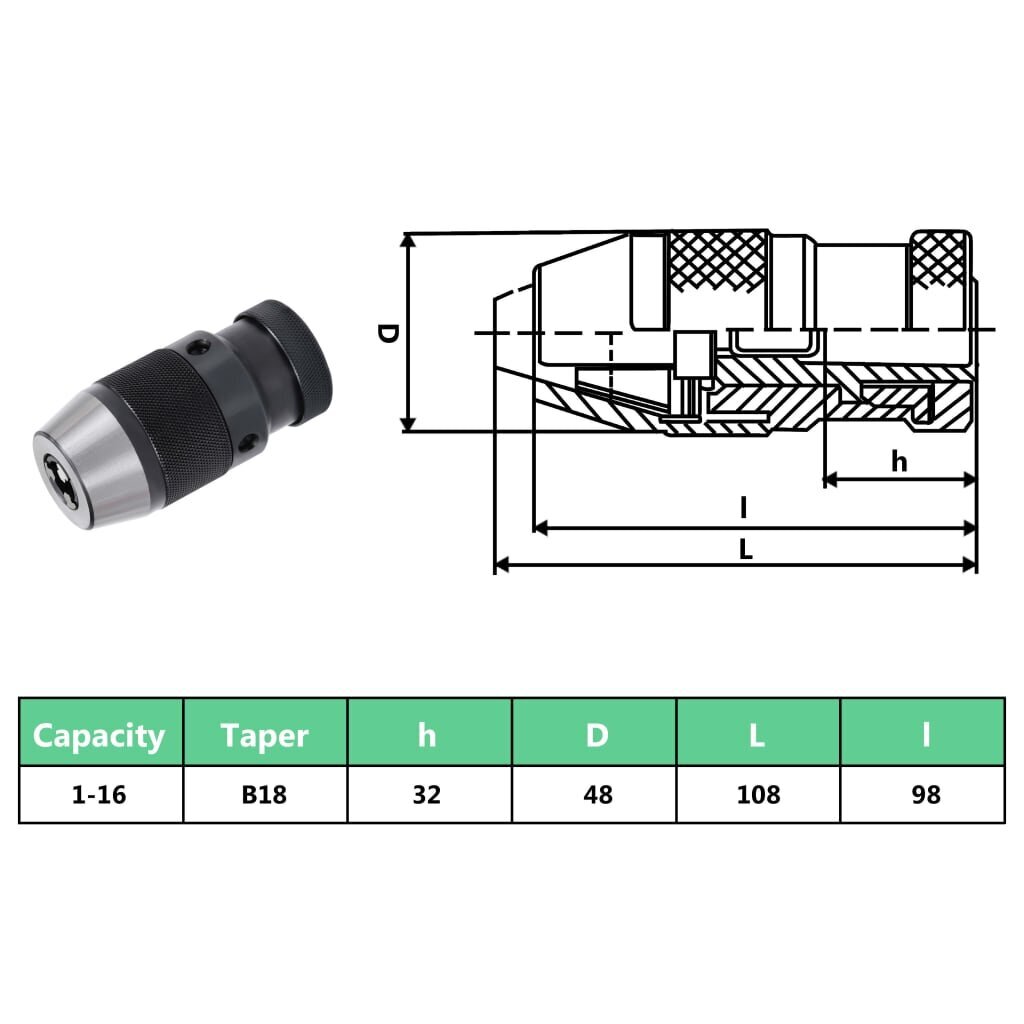 vidaXL Poran pikaistukka MT3-B18 16 mm kiristysalue hinta ja tiedot | Akkuporakoneet ja ruuvinvääntimet | hobbyhall.fi