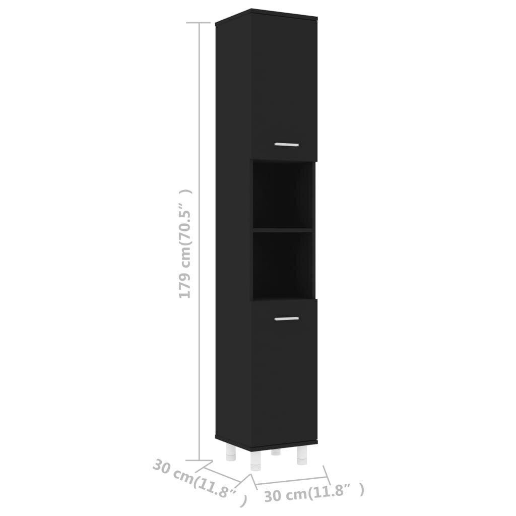 vidaXL Kylpyhuonekaappi musta 30x30x179 cm lastulevy hinta ja tiedot | Kylpyhuonekaapit | hobbyhall.fi