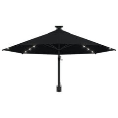 vidaXL Seinäkiinnitteinen aurinkovarjo LED ja tolppa 300 cm musta hinta ja tiedot | Aurinkovarjot ja markiisit | hobbyhall.fi