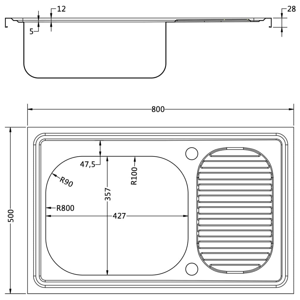 vidaXL Tiskiallas viemärisarjalla hopea 800x500x155 mm ruostum. teräs hinta ja tiedot | Keittiöaltaat | hobbyhall.fi