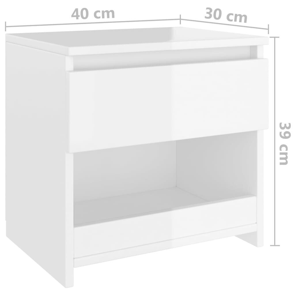 vidaXL Yöpöytä korkeakiilto valkoinen 40x30x39 cm lastulevy hinta ja tiedot | Yöpöydät | hobbyhall.fi