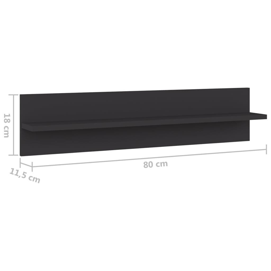 vidaXL Seinähyllyt 2 kpl harmaa 80x11,5x18 cm lastulevy hinta ja tiedot | Hyllyt | hobbyhall.fi