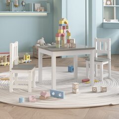 vidaXL 3-osainen Lasten pöytä ja tuolisarja valkoinen ja harmaa MDF hinta ja tiedot | Lasten huonekalusarjat | hobbyhall.fi
