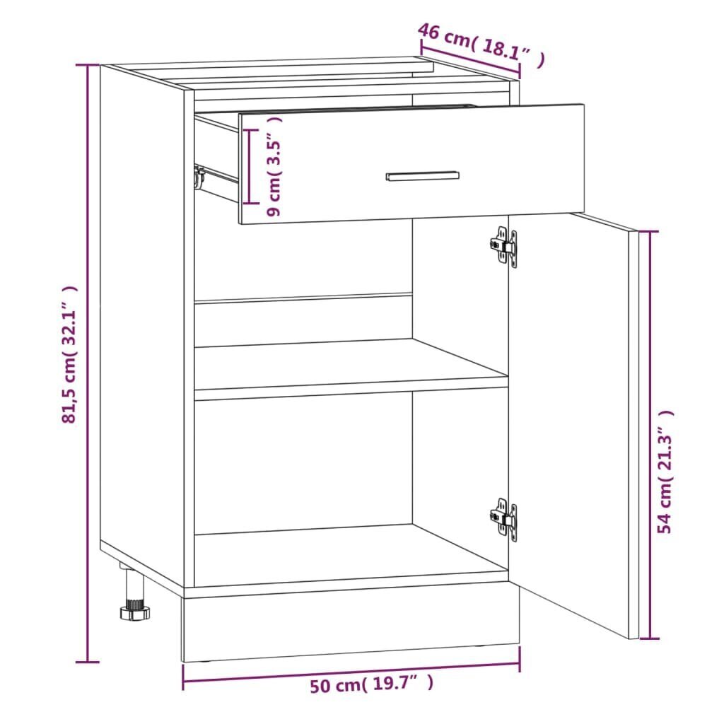 vidaXL Alakaappi savutammi 50x46x81,5 cm tekninen puu hinta ja tiedot | Keittiön kaapit | hobbyhall.fi