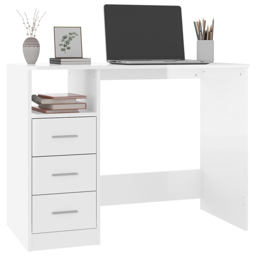 vidaXL Työpöytä laatikoilla korkeak. valk. 102x50x76 cm tekninen puu hinta ja tiedot | Tietokonepöydät ja työpöydät | hobbyhall.fi