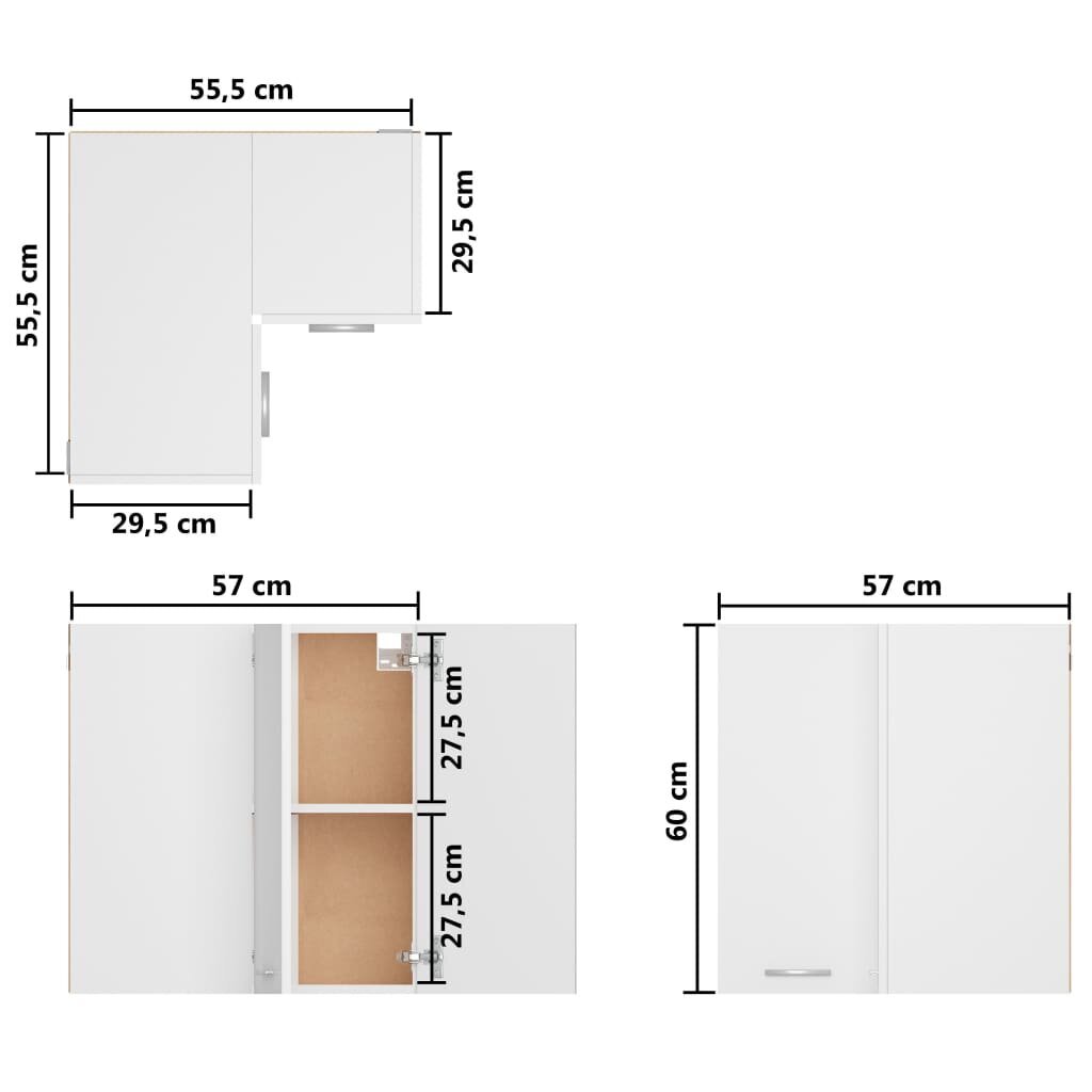 vidaXL Seinäkulmakaappi valkoinen 57x57x60 cm lastulevy hinta ja tiedot | Keittiön kaapit | hobbyhall.fi