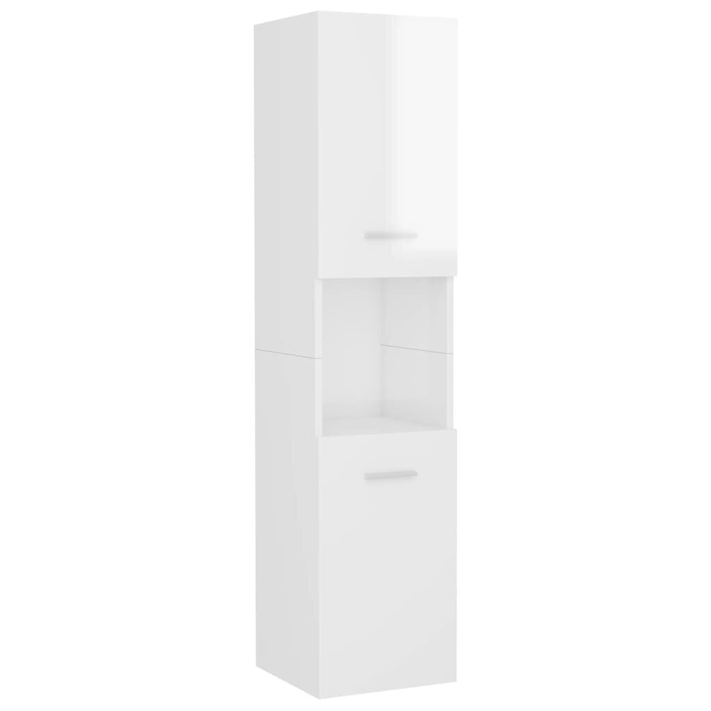 vidaXL Kylpyhuonekaappi korkeakiilto valkoinen 30x30x130 cm lastulevy hinta ja tiedot | Kylpyhuonekaapit | hobbyhall.fi
