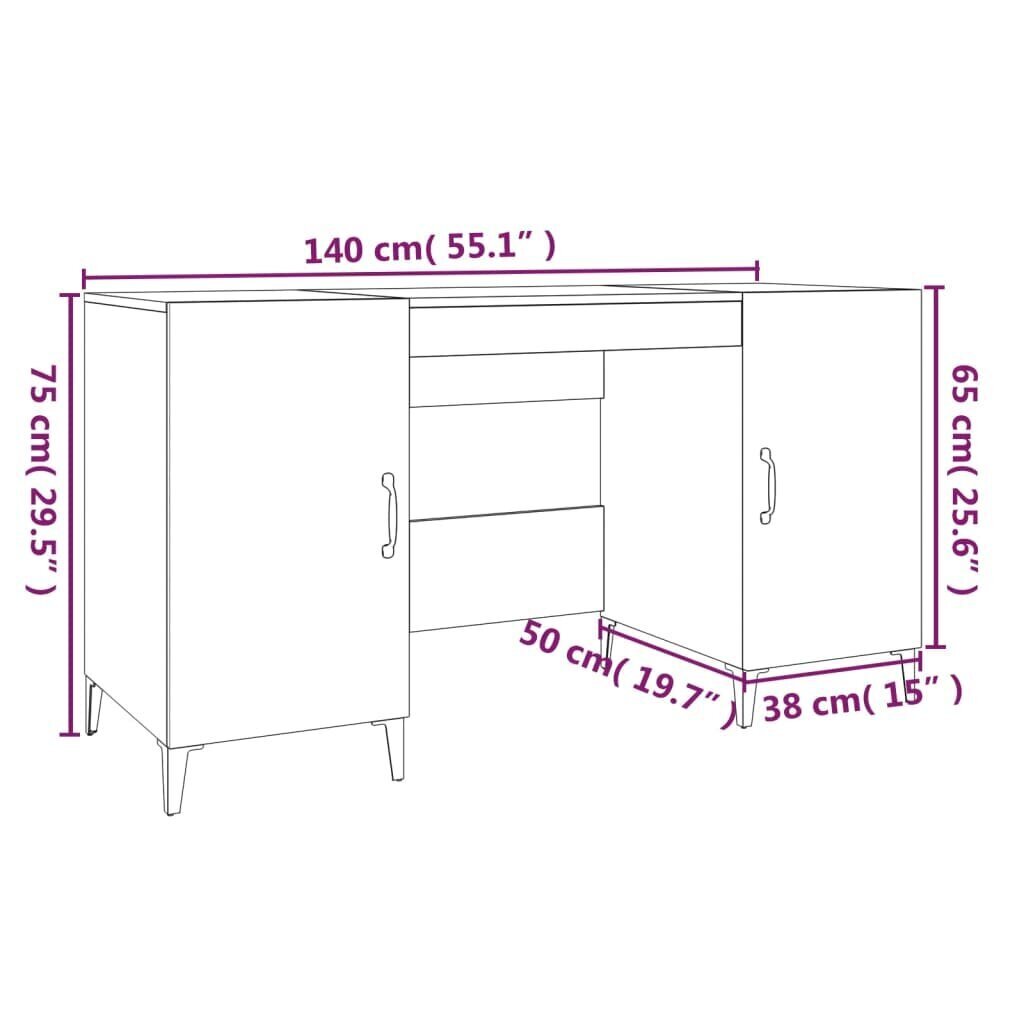 vidaXL Työpöytä valkoinen 140x50x75 cm tekninen puu hinta ja tiedot | Tietokonepöydät ja työpöydät | hobbyhall.fi