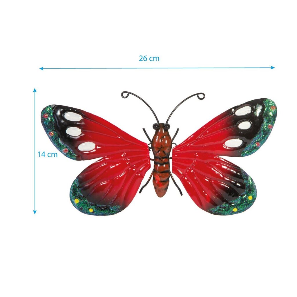 Koristeellinen perhonen, 26 cm, punainen hinta ja tiedot | Sisustustuotteet | hobbyhall.fi