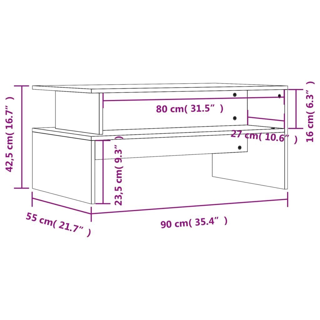 vidaXL Sohvapöytä harmaa Sonoma 90x55x42,5 cm tekninen puu hinta ja tiedot | Sohvapöydät | hobbyhall.fi