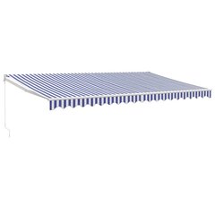 vidaXL Sisäänkelattava markiisi sinivalkoinen 5x3 m kangas/alumiini hinta ja tiedot | Aurinkovarjot ja markiisit | hobbyhall.fi