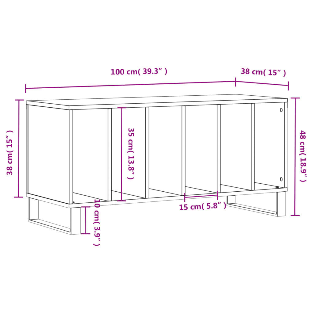 vidaXL LP-levyjen säilytyskaappi valkoinen 100x38x48 cm tekninen puu hinta ja tiedot | Olohuoneen kaapit ja lipastot | hobbyhall.fi