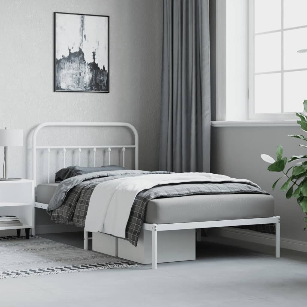 vidaXL Metallinen sängynrunko päädyllä valkoinen 100x200 cm hinta ja tiedot | Sängyt | hobbyhall.fi