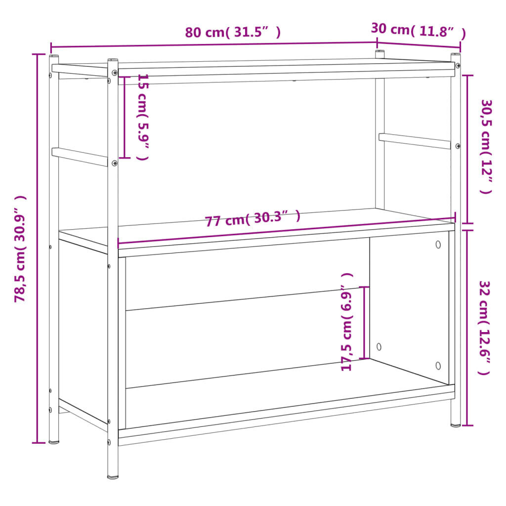 vidaXL Kirjahylly ruskea tammi 80x30x78,5 cm tekninen puu ja rauta hinta ja tiedot | Hyllyt | hobbyhall.fi