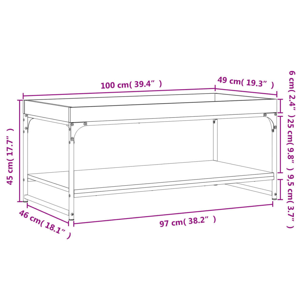 vidaXL Sohvapöytä ruskea tammi 100x49x45 cm tekninen puu hinta ja tiedot | Sohvapöydät | hobbyhall.fi