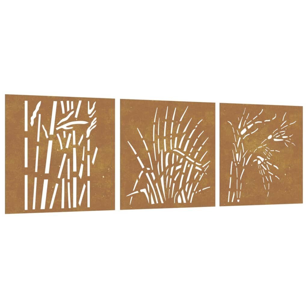 vidaXL Puutarhaseinäkoristeet 3 kpl 105x55 cm corten teräs ruohokuvio hinta ja tiedot | Sisustustuotteet | hobbyhall.fi