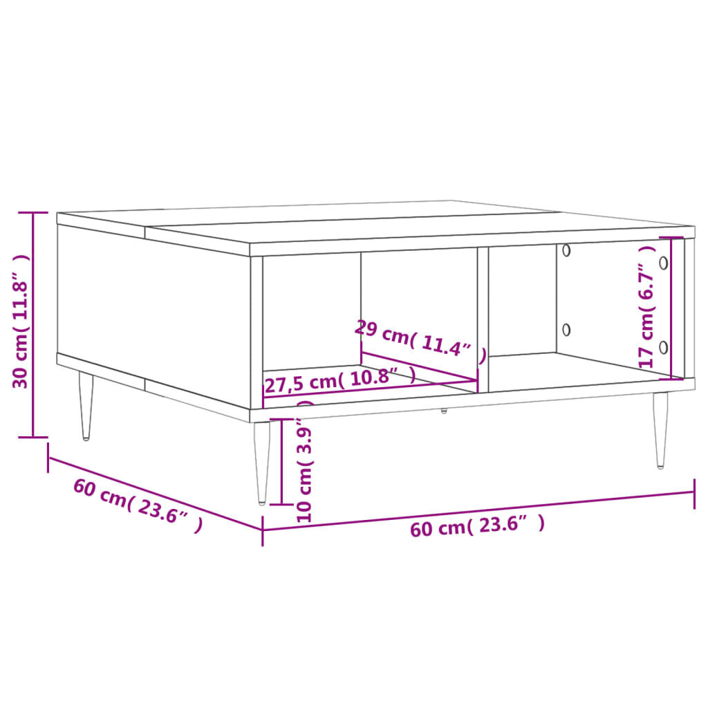 vidaXL Sohvapöytä Sonoma-tammi 60x60x30 cm tekninen puu hinta ja tiedot | Sohvapöydät | hobbyhall.fi