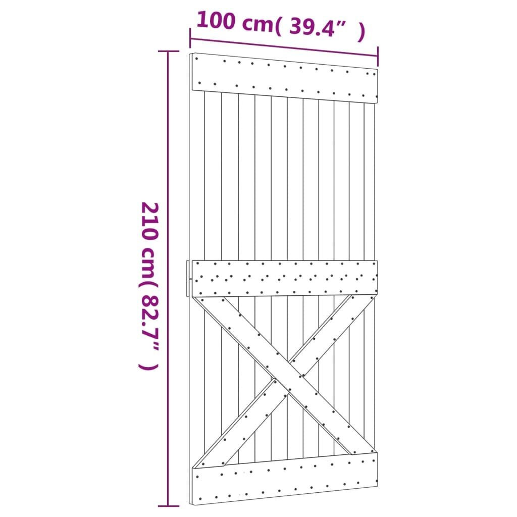 vidaXL Liukuovi asennustarvikkeineen 100x210 cm täysi mänty hinta ja tiedot | Sisäovet | hobbyhall.fi