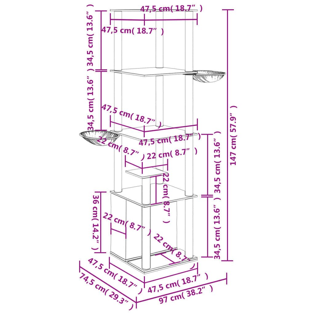 vidaXL Kissan kiipeilyteline sisal- raapimispuilla tummanharmaa 147 cm hinta ja tiedot | Raapimispuut ja kiipeilypuut | hobbyhall.fi