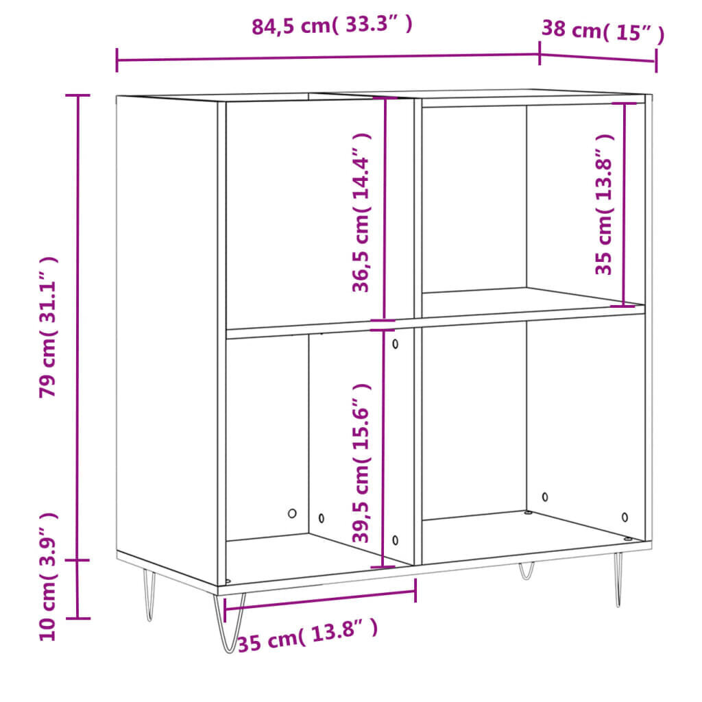 vidaXL LP-levyjen säilytyskaappi Sonoma-tammi 84,5x38x89 cm puu hinta ja tiedot | Kaapit | hobbyhall.fi