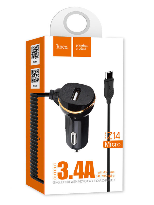 Car charger Hoco Z14 USB + microUSB (3.4A) black hinta ja tiedot | Puhelimen laturit | hobbyhall.fi