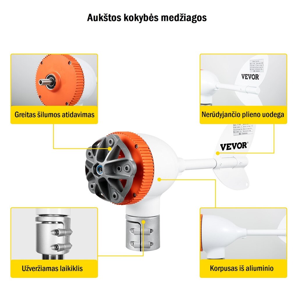 Vaaka-akselinen tuuligeneraattori Vevor 500 W, 12 V, lataussäätimellä hinta ja tiedot | Aggregaatit | hobbyhall.fi