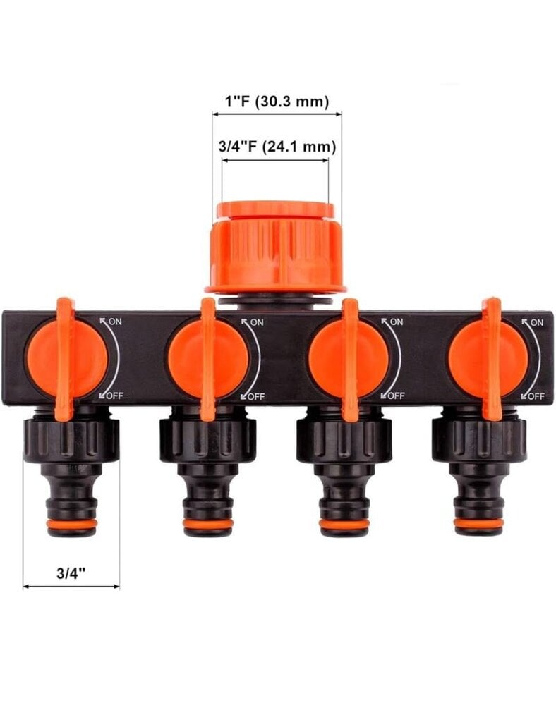 Vedenjakaja 4 suuntaan, 1"-3/4" hinta ja tiedot | Puutarhaletkut, kastelukannut ja muut kastelutarvikkeet | hobbyhall.fi