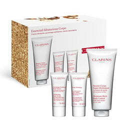 Ihonhoitosetti Clarins: kosteuttava voide, 200 ml + kuorinta-aine, 30 ml + kiinteyttävä geeli, 30 ml hinta ja tiedot | Vartalovoiteet ja -emulsiot | hobbyhall.fi